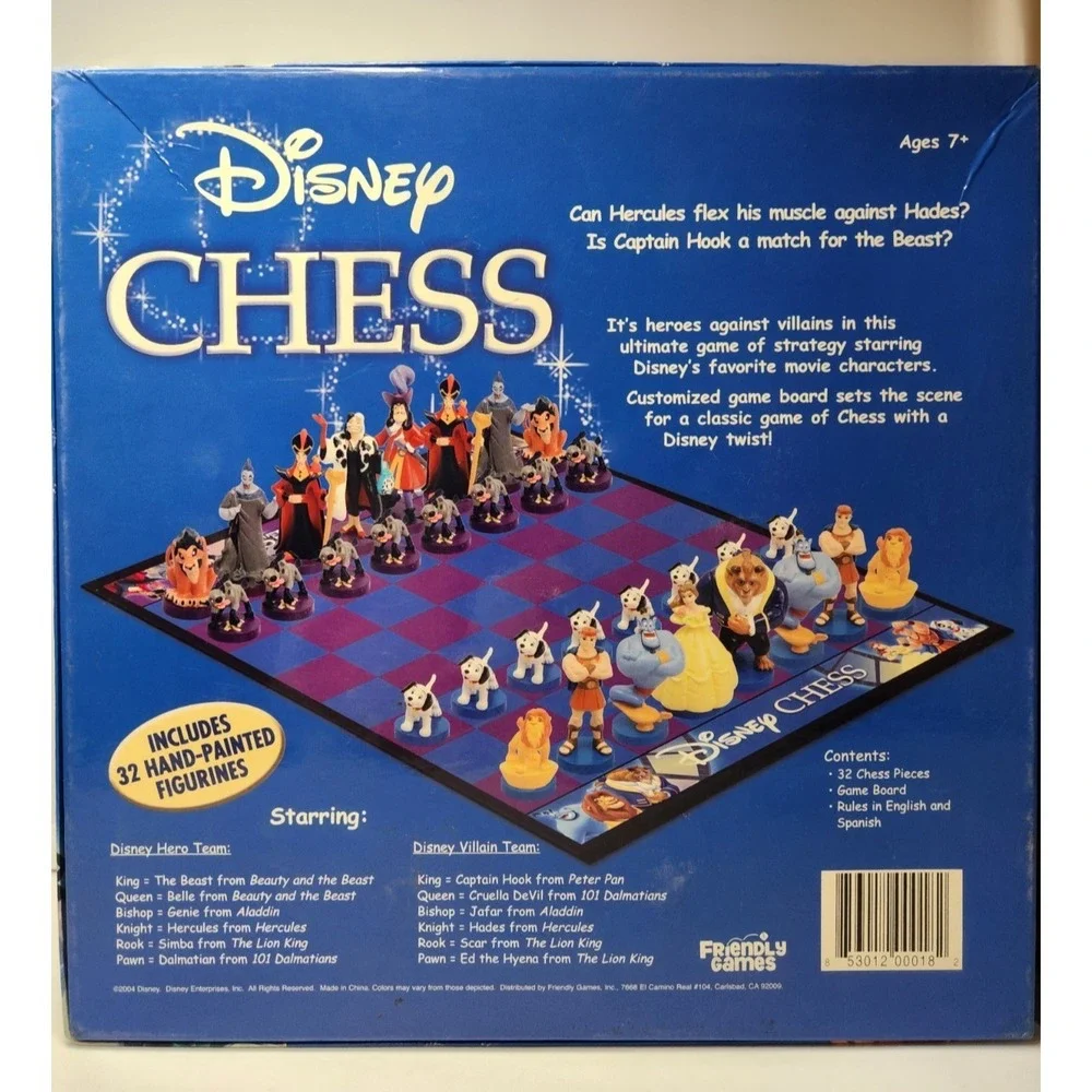 Disney Chess Set  32 Piece of Disney Characters Collectors Edition Excellent